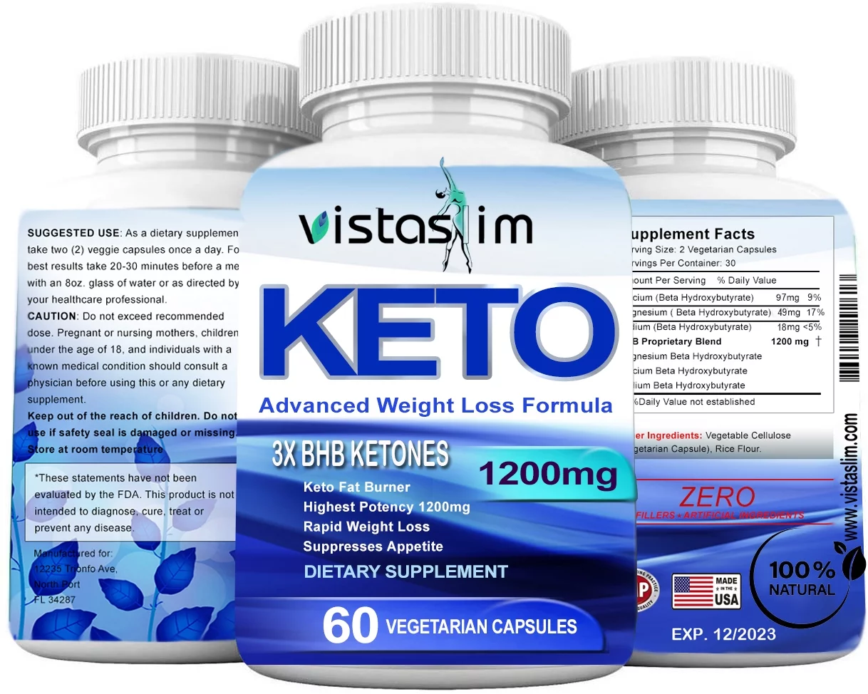 VistaSlim KETO BHB 1200mg Pure Ketone 180 Pills Weight Loss Supplements Ketone & Ketogenic Diet (3 Pack)