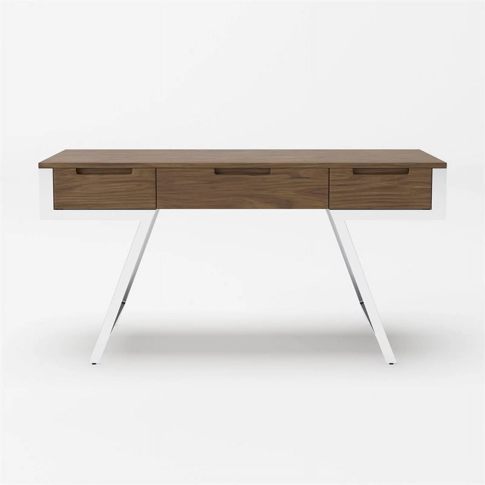 Modrest Dessart 3-Drawer Modern Veneer & Stainless Steel Desk in Walnut/Chrome