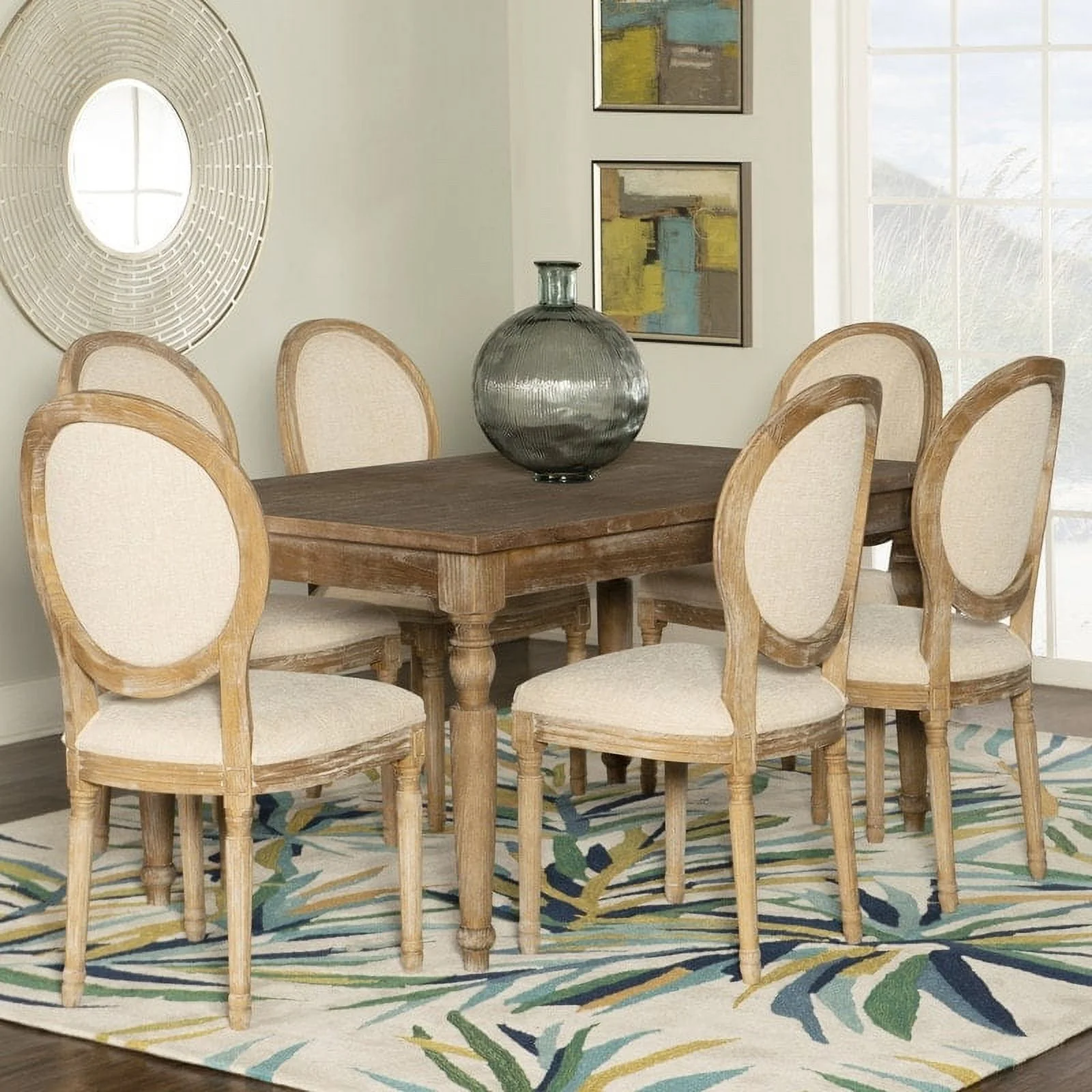 Linon  Daphne Natural Brown Elm Wood/ Linen Oval Back Chair (Set of 2)