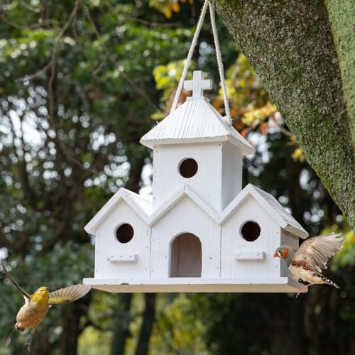 Birdhouse Premium Bluebird Houses for Outside, Attract Beautiful Birds to Your Garden and Yard - Durable Outdoor Birdhouses 4 Hole Bird Houses for Outside Hanging