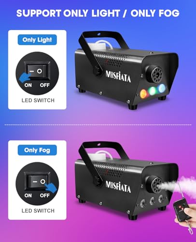 MOSFiATA Fog Machine with Disco Light 600W Smoke Machine RGB LED lights, 2300 CFM Spray, Remote Control, Perfect for Halloween, Christmas, Wedding, Party, Club, DJ Stage Effect