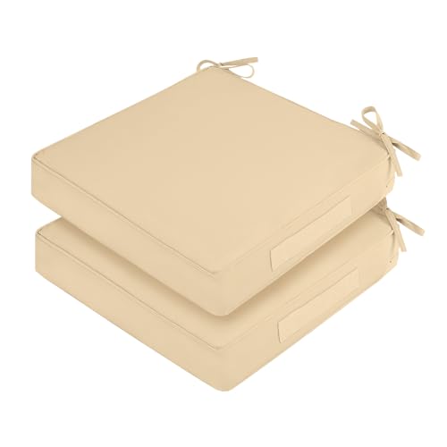 Waterproof Outdoor Chair Cushions Set of 2, Square Outdoor Seat Cushions with Ties and Removable Covers, 19 x 19 Outdoor Cushions for Patio Furniture with Portable Handle(Burgundy)