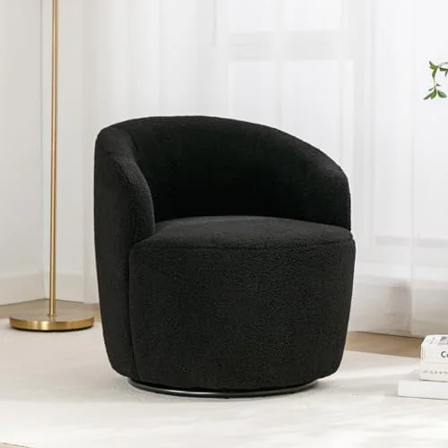 xrboomlife Swivel Barrel Chair  Teddy Sherpa Upholstered Modern Round Accent Arm Chairs   Degree Swivel Small Single Sofa Armchair for Nursery Living Room Bedroom (Teddy  Ivory)