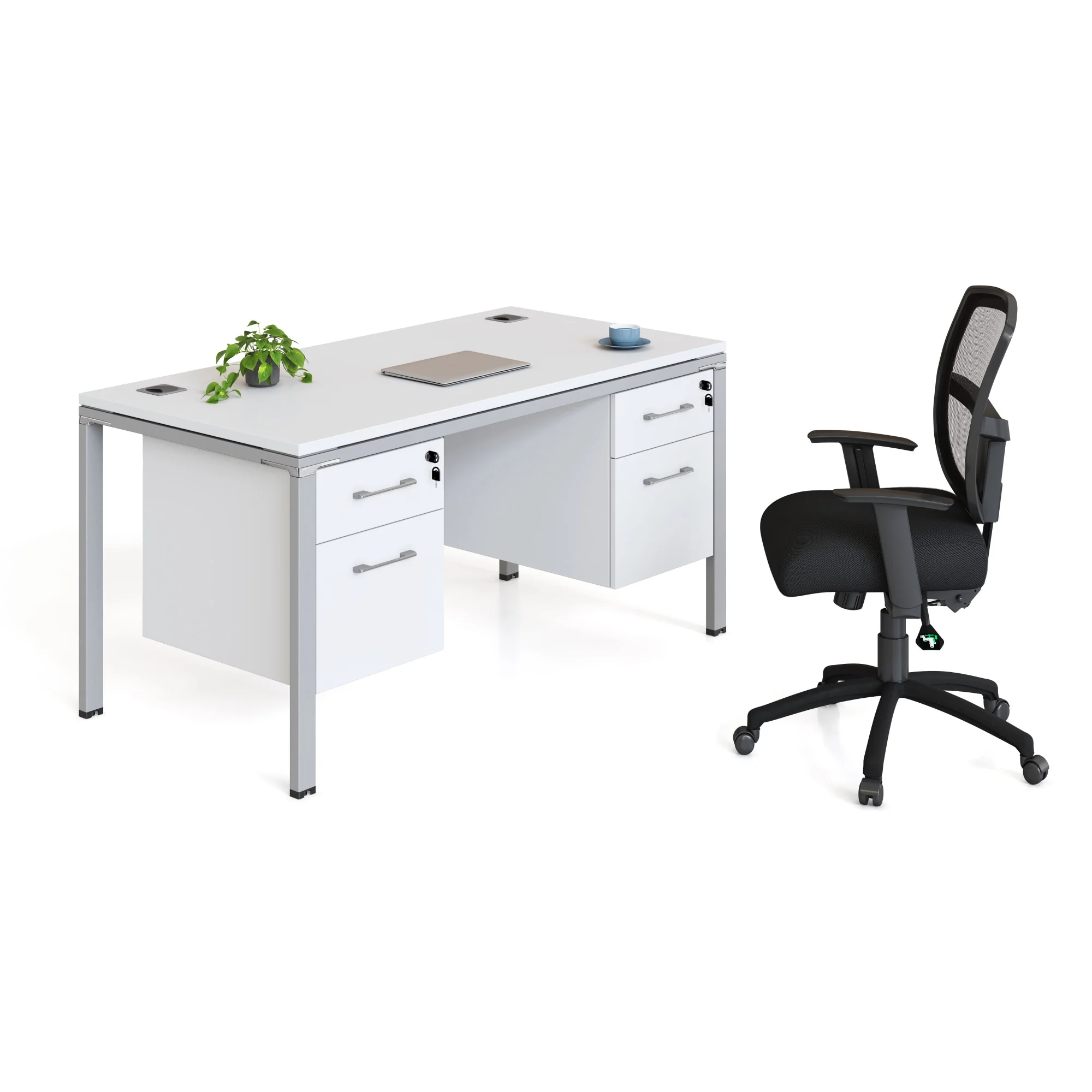 Boss Office Products Single Desk with (2) Pedestals, 60