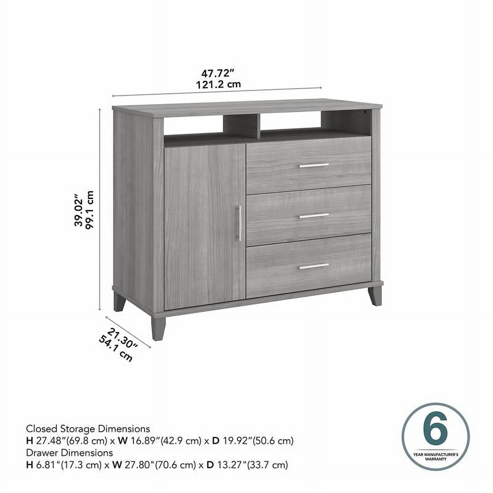 Pemberly Row Tall Sideboard Buffet Cabinet in Platinum Gray - Engineered Wood
