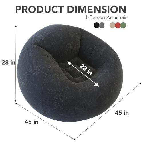 45x45x28 Inflatable Beanless Bean Bag Chair Lounge Sofa - Black