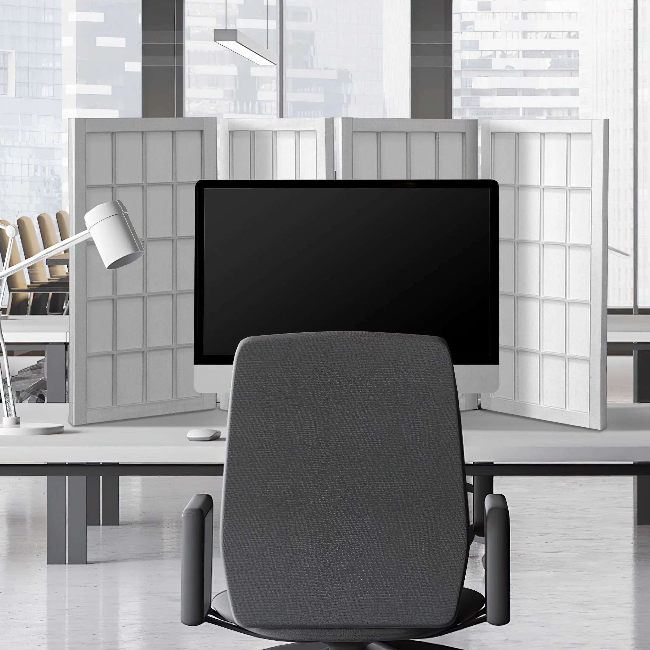 Oriental Furniture 2 ft. Tall Desktop Window Pane Screen - White - 4 Panel