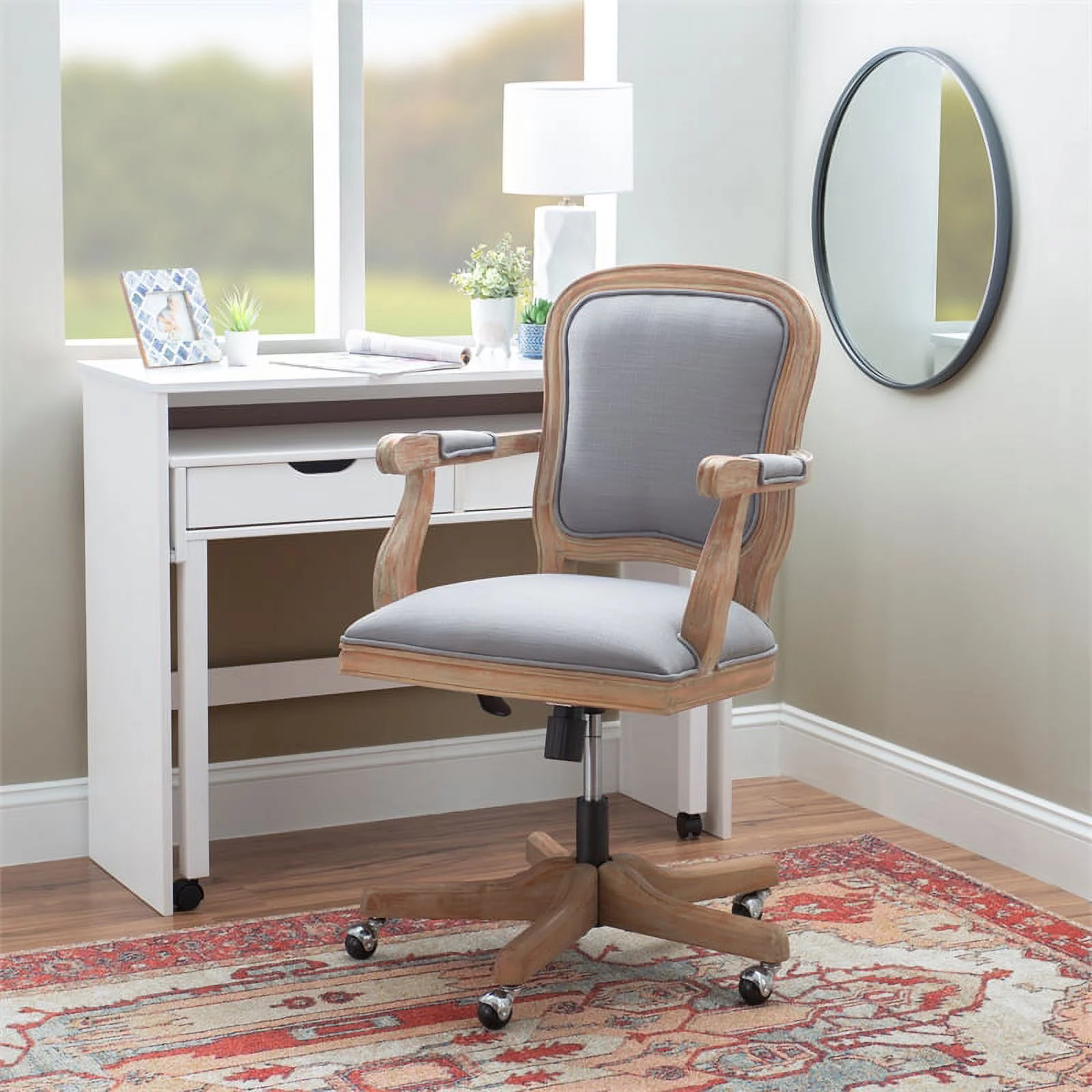 UrbanPro Farmhouse Wood Upholstered Office Chair Light Gray
