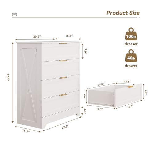 Modern 4 Drawer Dresser for Bedroom, Tall Bedroom Dresser with Large Drawer & Rose Gold Handles, Wooden Storage Organizer Cabinet Chest of Drawer for Closet, Living Room, Hallway, Black
