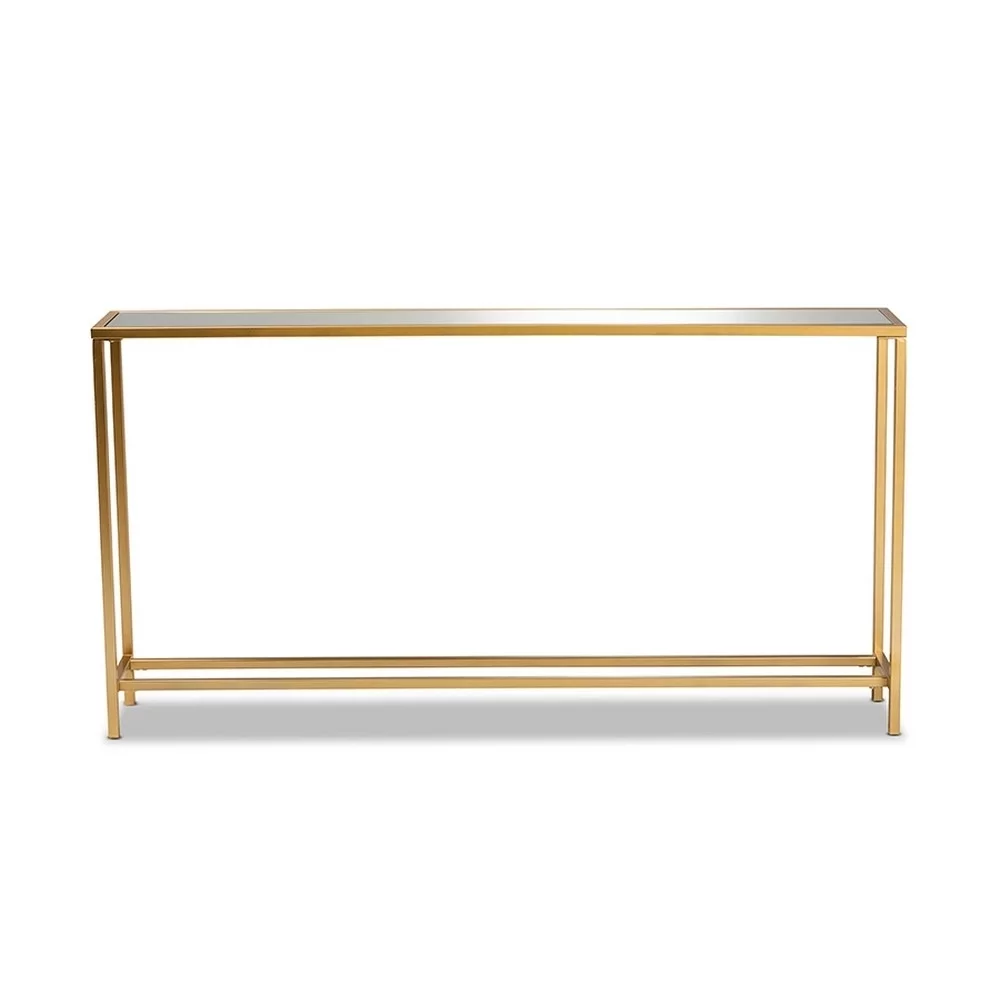 Alessa Modern and Contemporary Glam Gold Finished Metal and Mirrored Glass Console Table