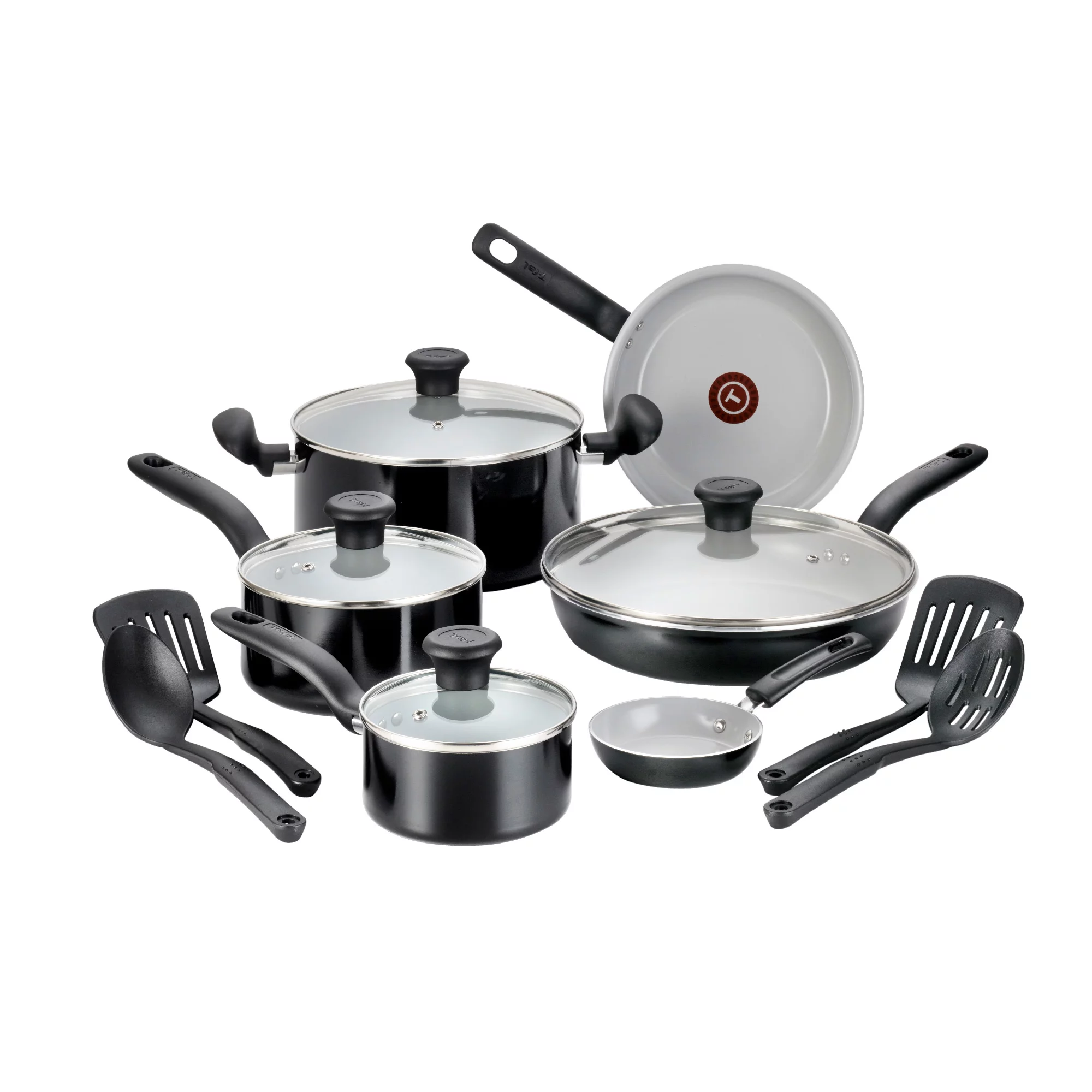 T-Fal Initiatives Ceramic Cookware 14 Piece Set Black
