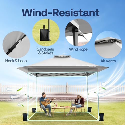 VIVOHOME 10x10ft Pop Up Canopy Tent One Push Setup Outdoor Portable Shelter Tent Heavy Duty with Wheel Carry Bag and 4 Sandbags, White