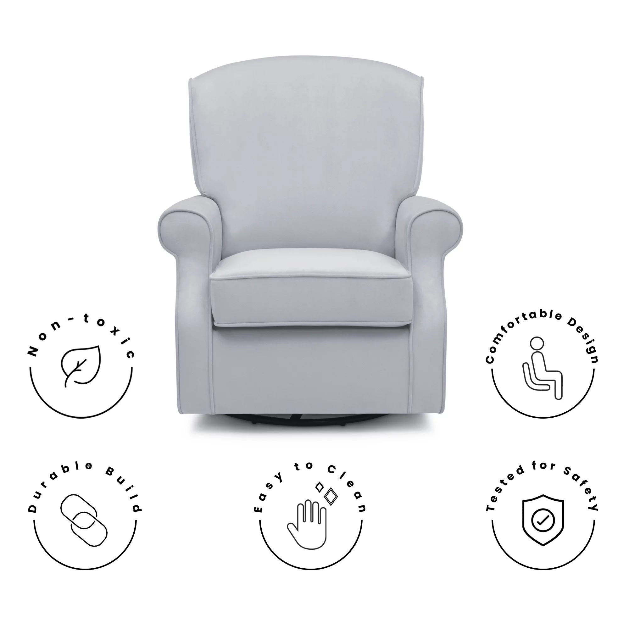 Delta Children Oakley Nursery Glider Swivel Rocker Chair, Dolphin Grey Velvet