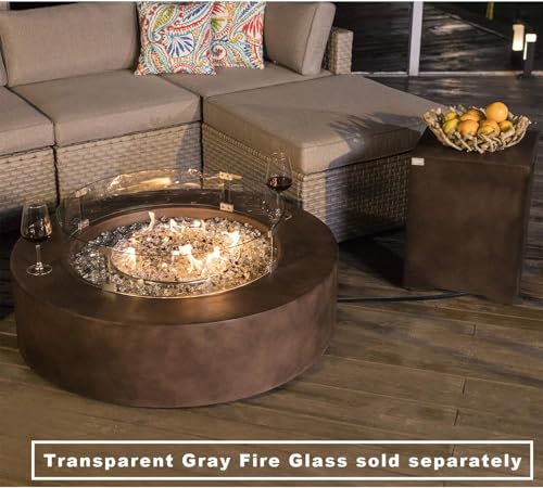 COSIEST 2-Piece Outdoor Propane Firepit Table Set w Tank Table, 42 inch Dark Fire Table CSA Certified, 50,000 BTU w Beige Round Base,Wind Guard and 16 inches Tank Side Table 20lb for Garden,Pool