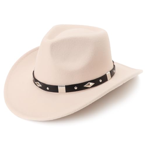 DRESHOW Classic Western Felt Cowboy Cowgirl Hat for Women Men Outdoor Wide Brim Belt Buckle Panama Hat Unisex Rolled up Caps