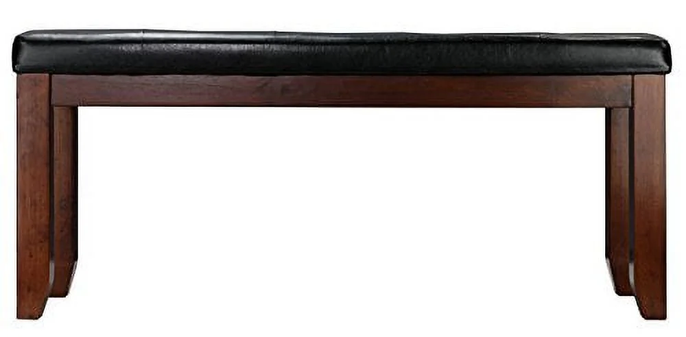 Cortesi Home Mandi Dining Bench, Solid Wood & Tufted Black Faux Leather