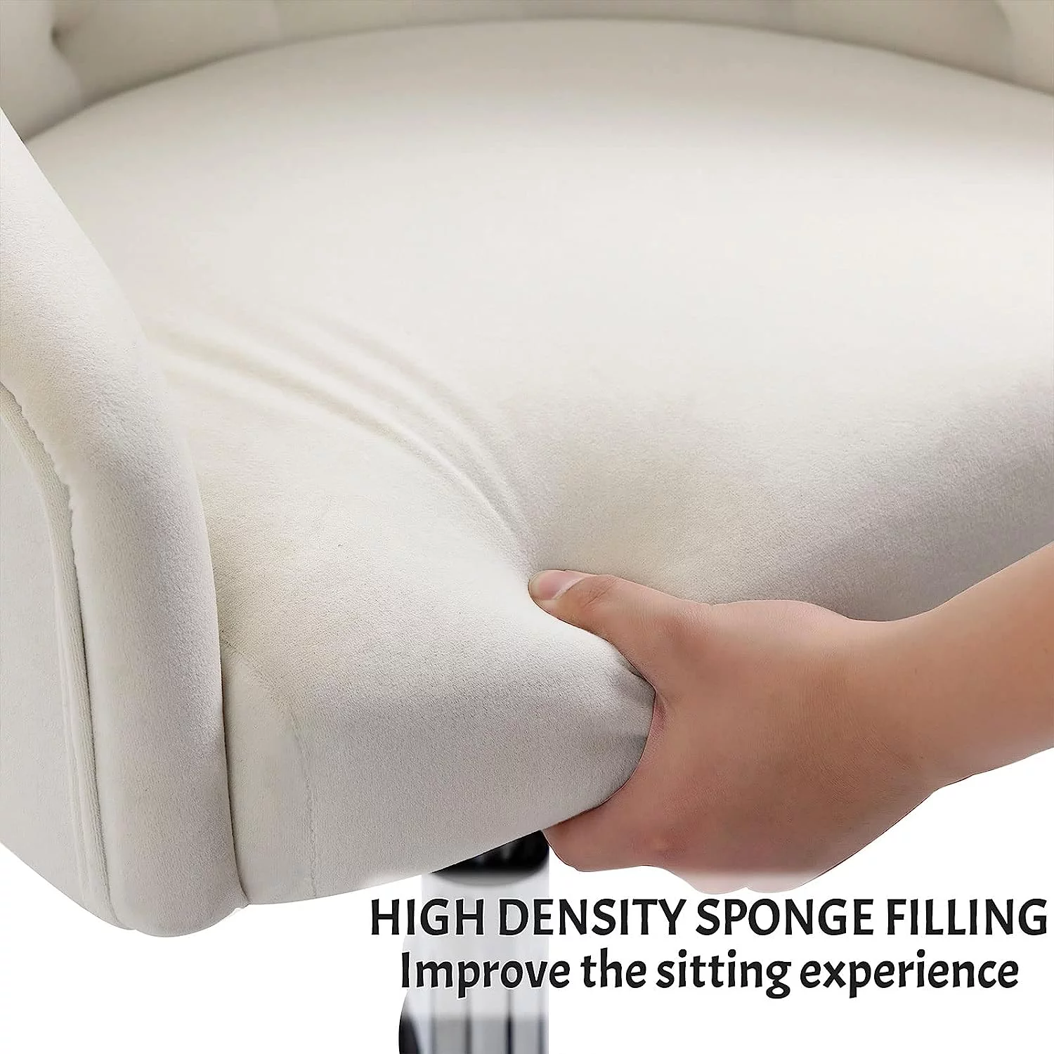 MOJAY Modern Velvet Office Chair with Swivel Function and Adjustable Height, White