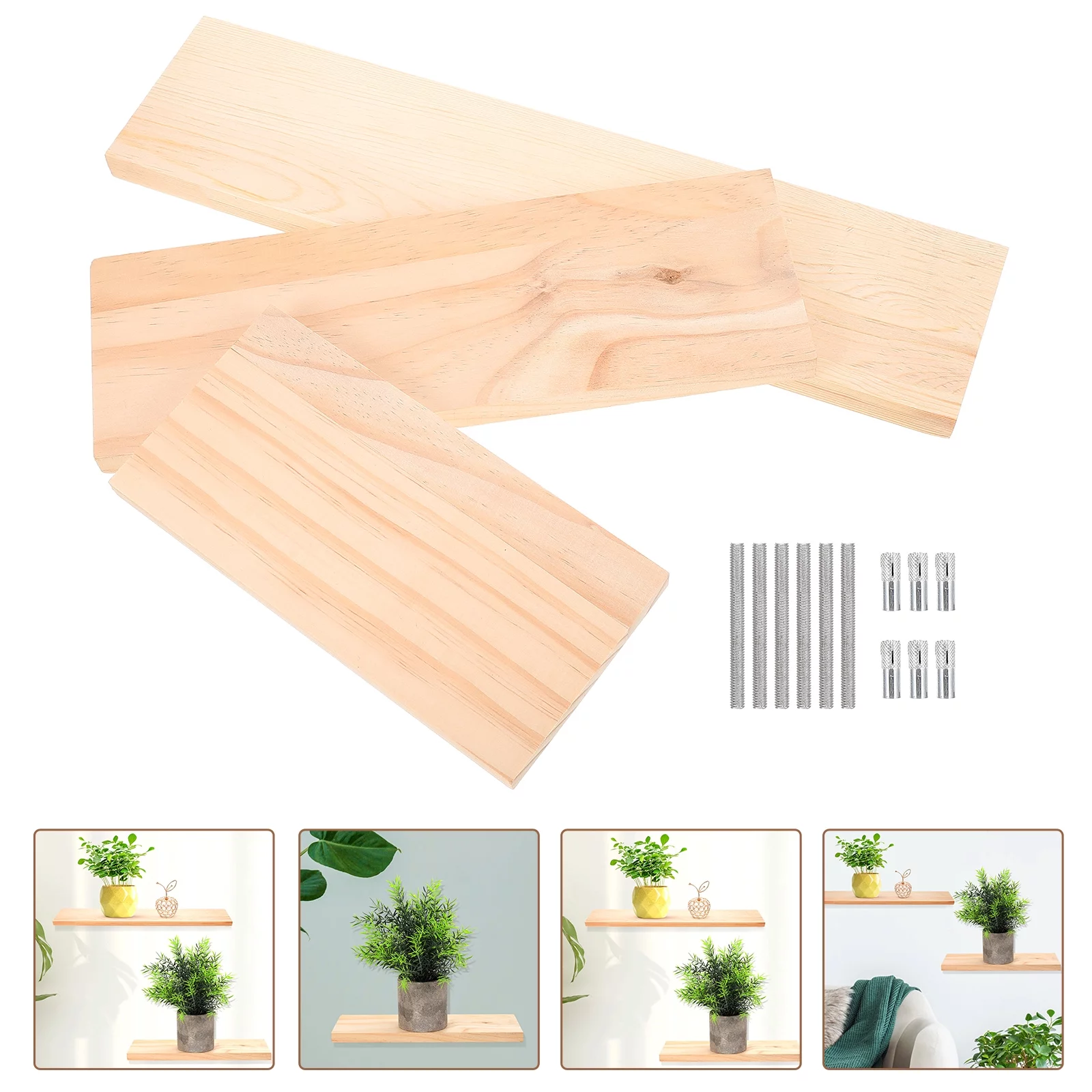 3 Sets of Living Room Wall Floating Shelf Kitchen Wall-mounted Wooden Floating Shelf Kit