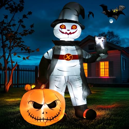 8FT Grim Reaper Halloween Inflatable Decorations Outdoor Scary Blow Up Yard Decor Built-in Scary Sound, with LED Lights, Large Spooky Inflatables for Lawn, Porch, Party, Graveyard