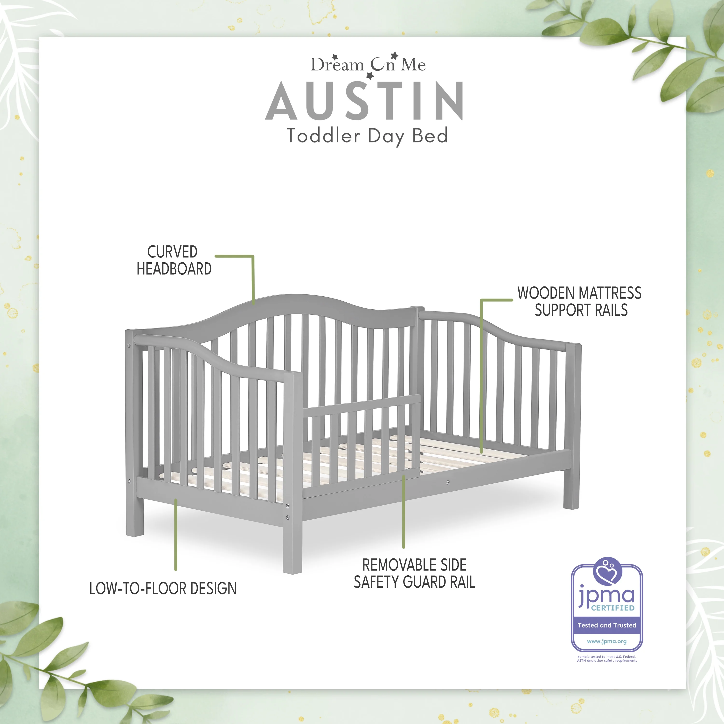 Dream On Me Austin Toddler Day Bed, Pebble Grey