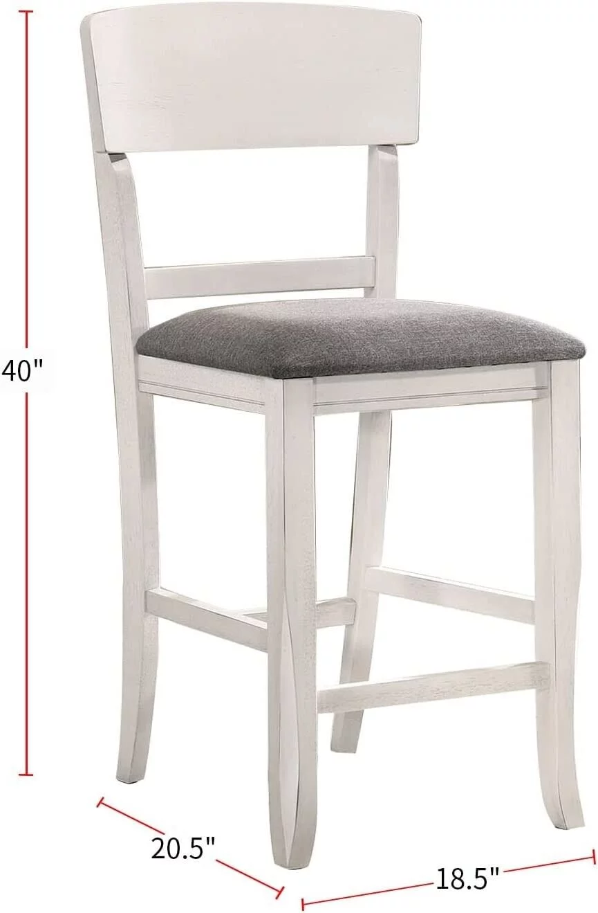 White Solidwood Unique Frame Padded Seat Set of 6 Counter height Chairs Light Gray Fabric Cushion Seat Dining Room Furniture