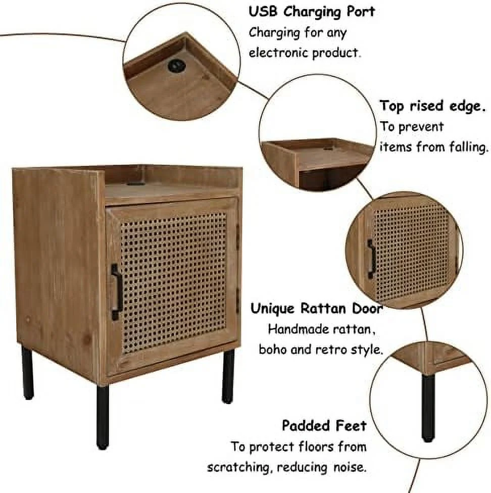 KHBIULIFE Farmhouse Woven Fronts Nightstand with Drawer  Spacious  End Table with 2 Drawers   Rustic Accent  for Family  Bedroom