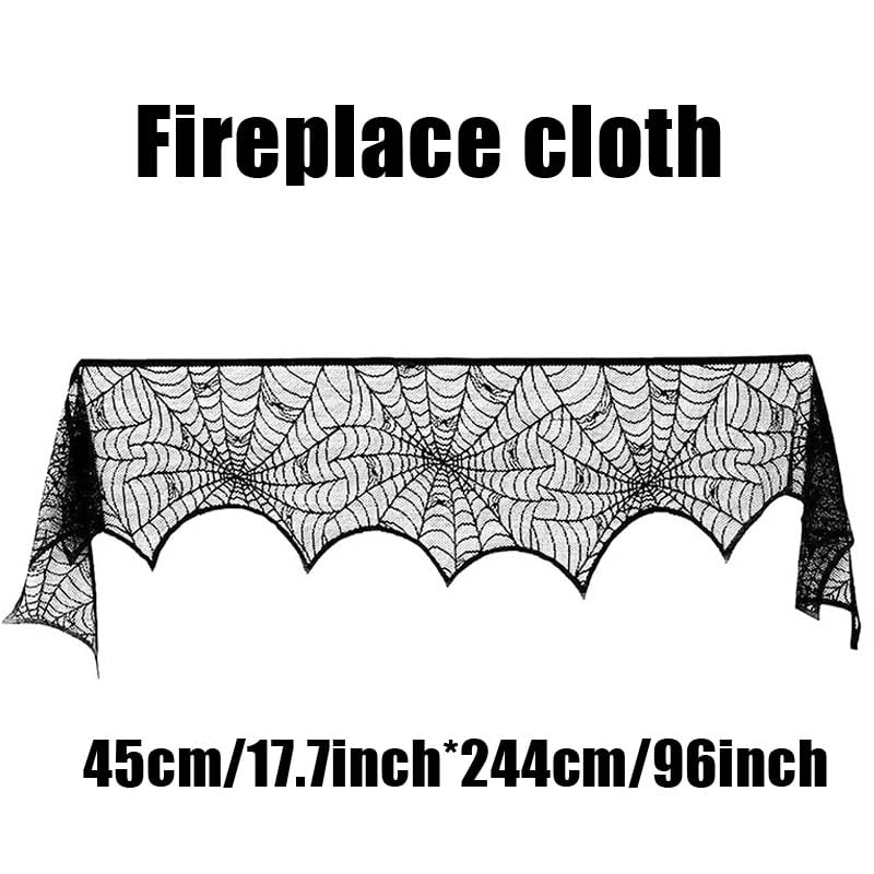 49PCS Black Skull Halloween Lace Cobweb Fireplace Mantel Scarf, Scary 3D Bat Spider Stickers for Halloween Party Home Supplies Spooky Halloween Decorations