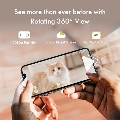 Furbo 360° Cat Camera - Unlock Camera & Smart Features w/Paid Plan: Home Security & Pet Safety Alerts, Rotating Treat Dispenser w/Speaker, Smart Cam w/Phone App (Subscription Required, 3mo Minimum)