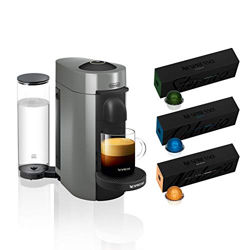 Nespresso Vertuo Plus Coffee and Espresso Maker by De'Longhi, Grey with Aeroccino Milk Frother