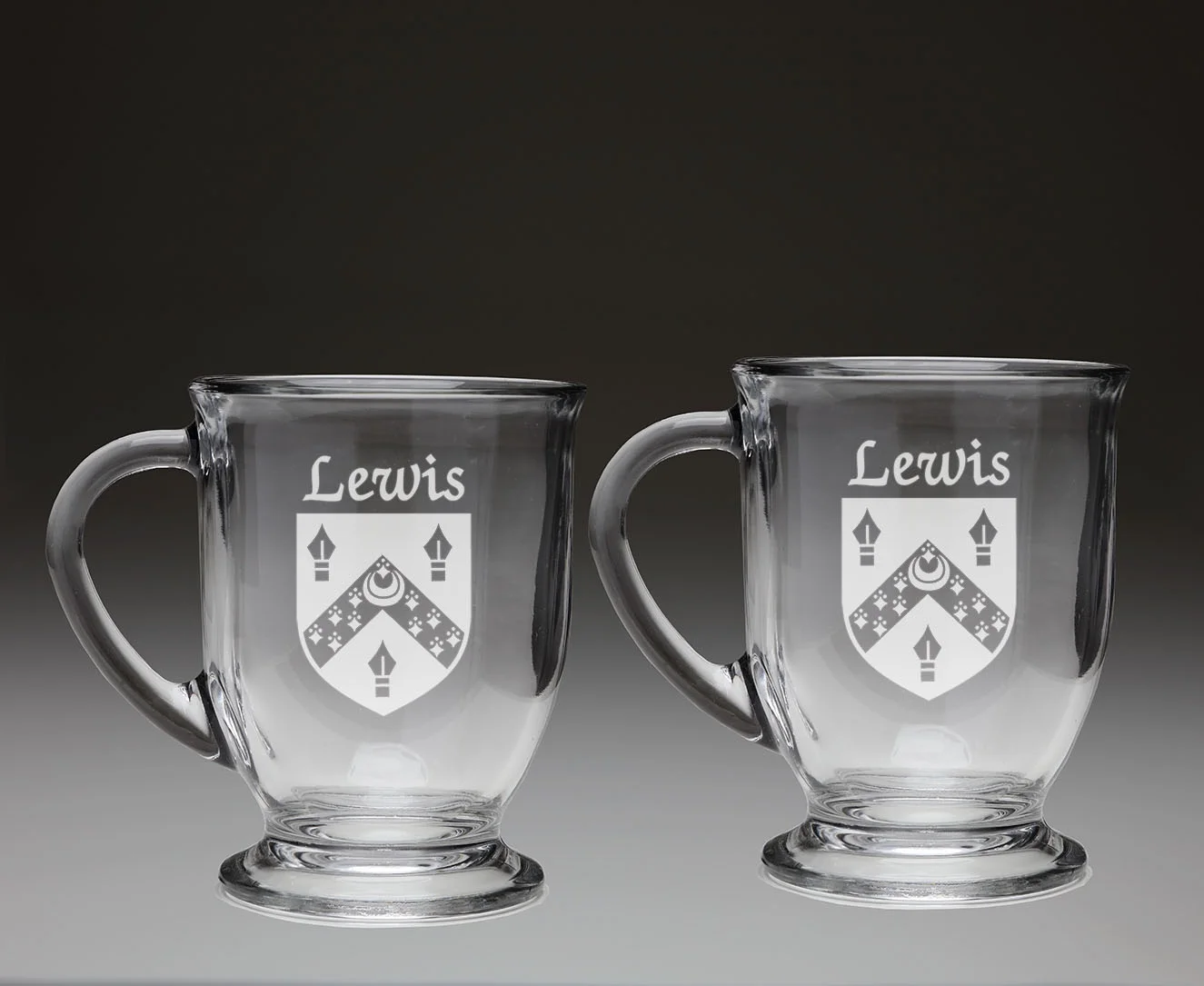 Lewis Irish Coat of Arms Glass Coffee Mugs - Set of 2