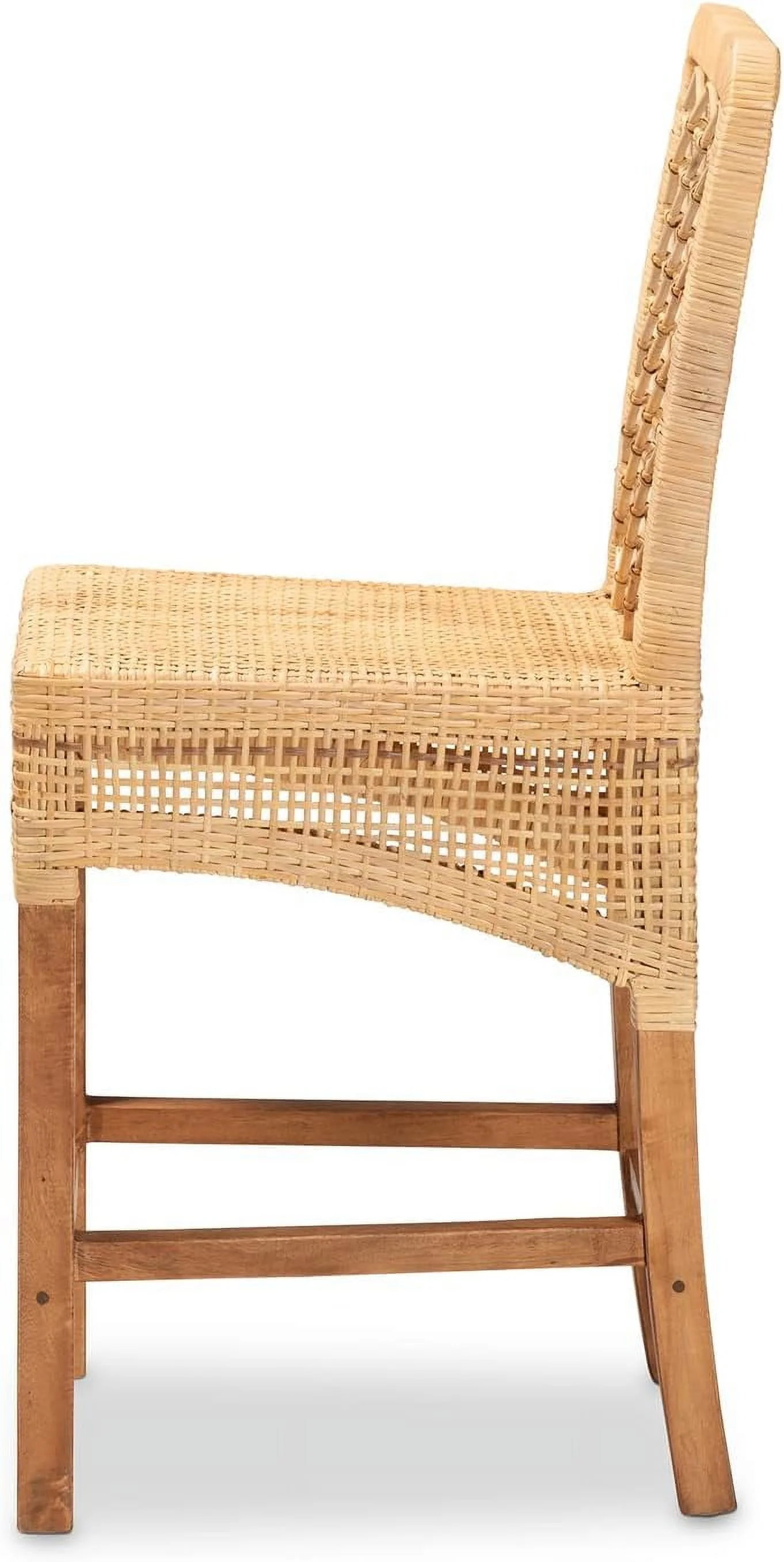 Moscow Modern Bohemian Natural Brown Rattan And Walnut Brown Finished Wood Counter Stool