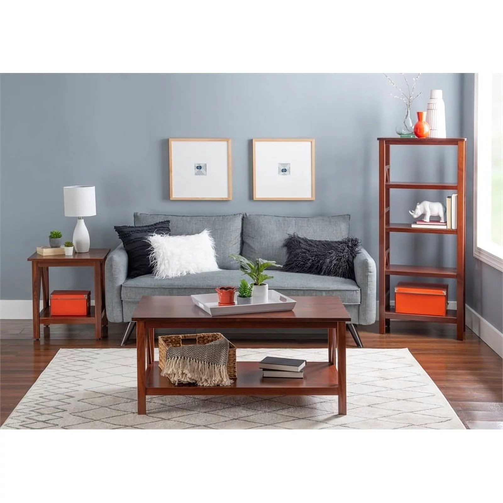 Riverbay Furniture Wood X-Design End Table in Antique Brown