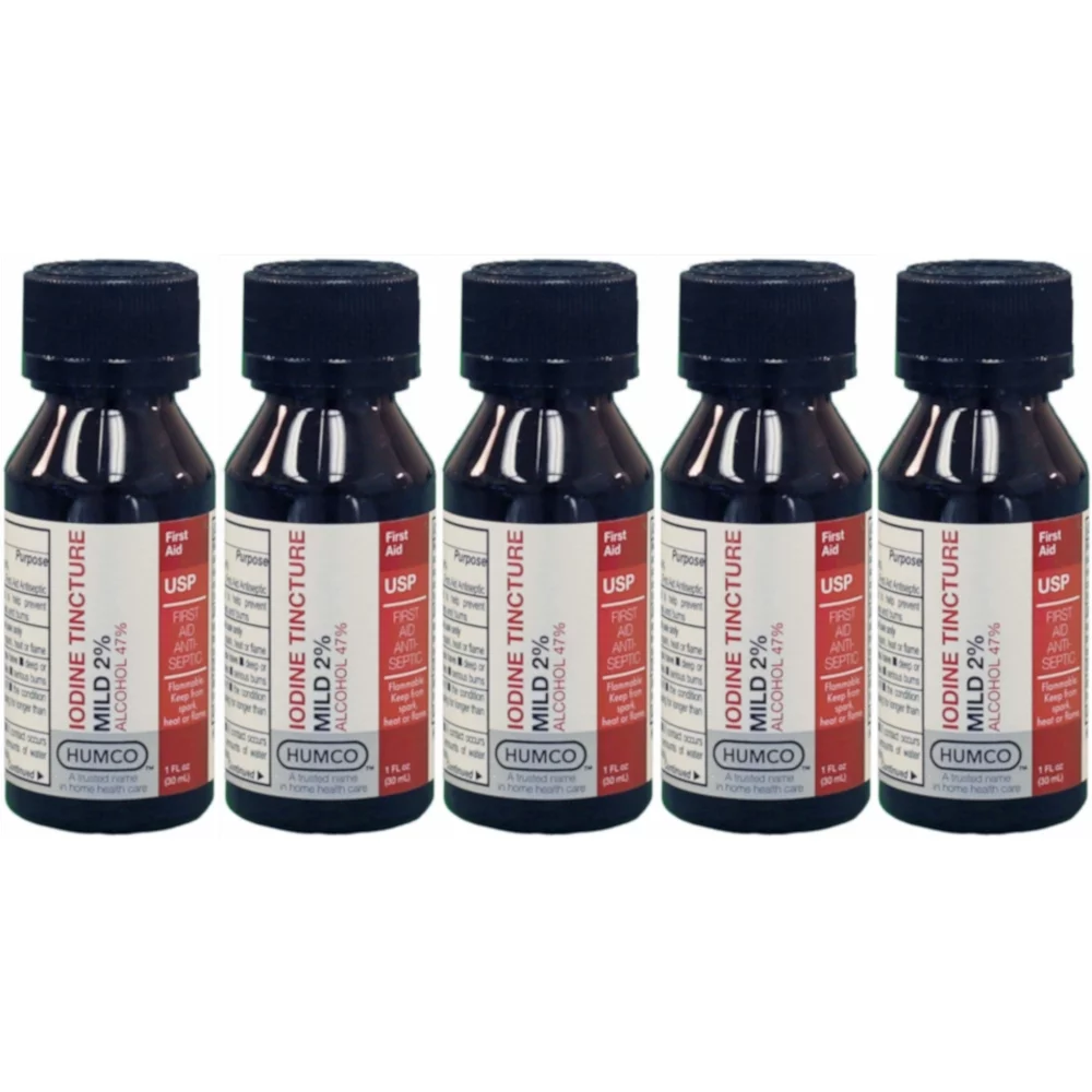 5 Pack - Humco Iodine Tincture Mild 2% USP 1oz Each
