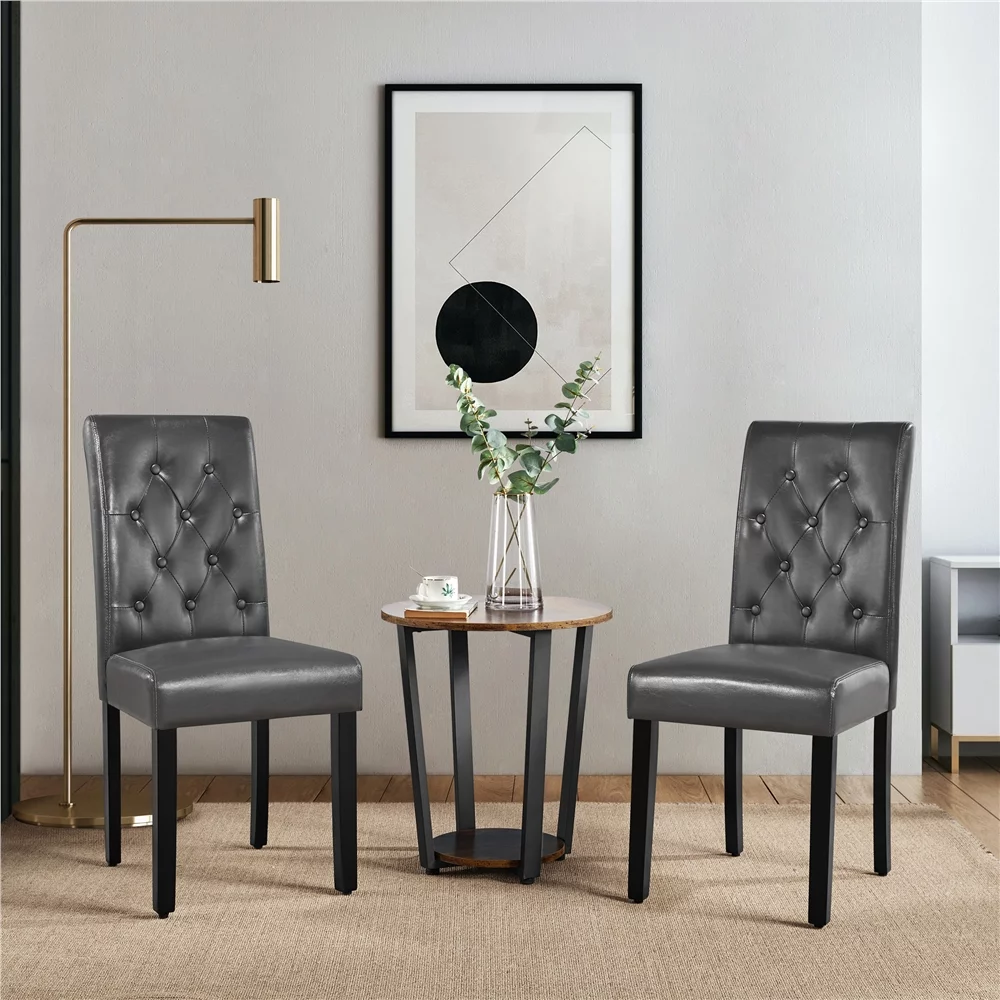 SMILE MART Modern Tufted Padded Dining Chair with Tall Back, Set of 2, Gray