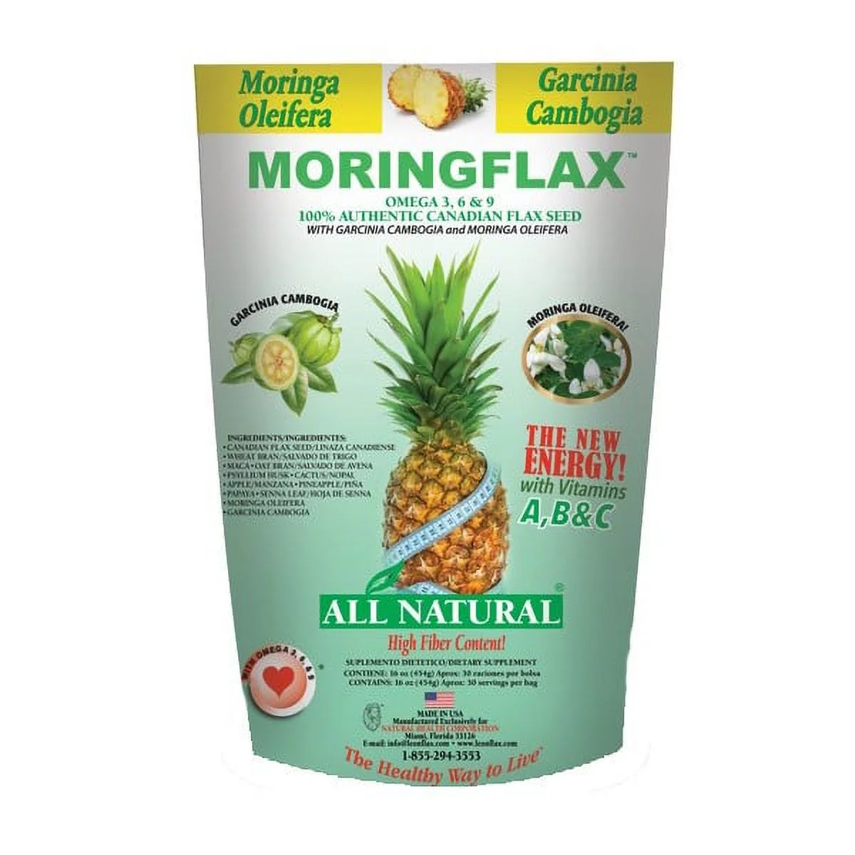 Moringflax 100% Canadian Flax Seed with Garcinia Cambogia & Moringa Oleifera, Herbal Supplement, 16 oz