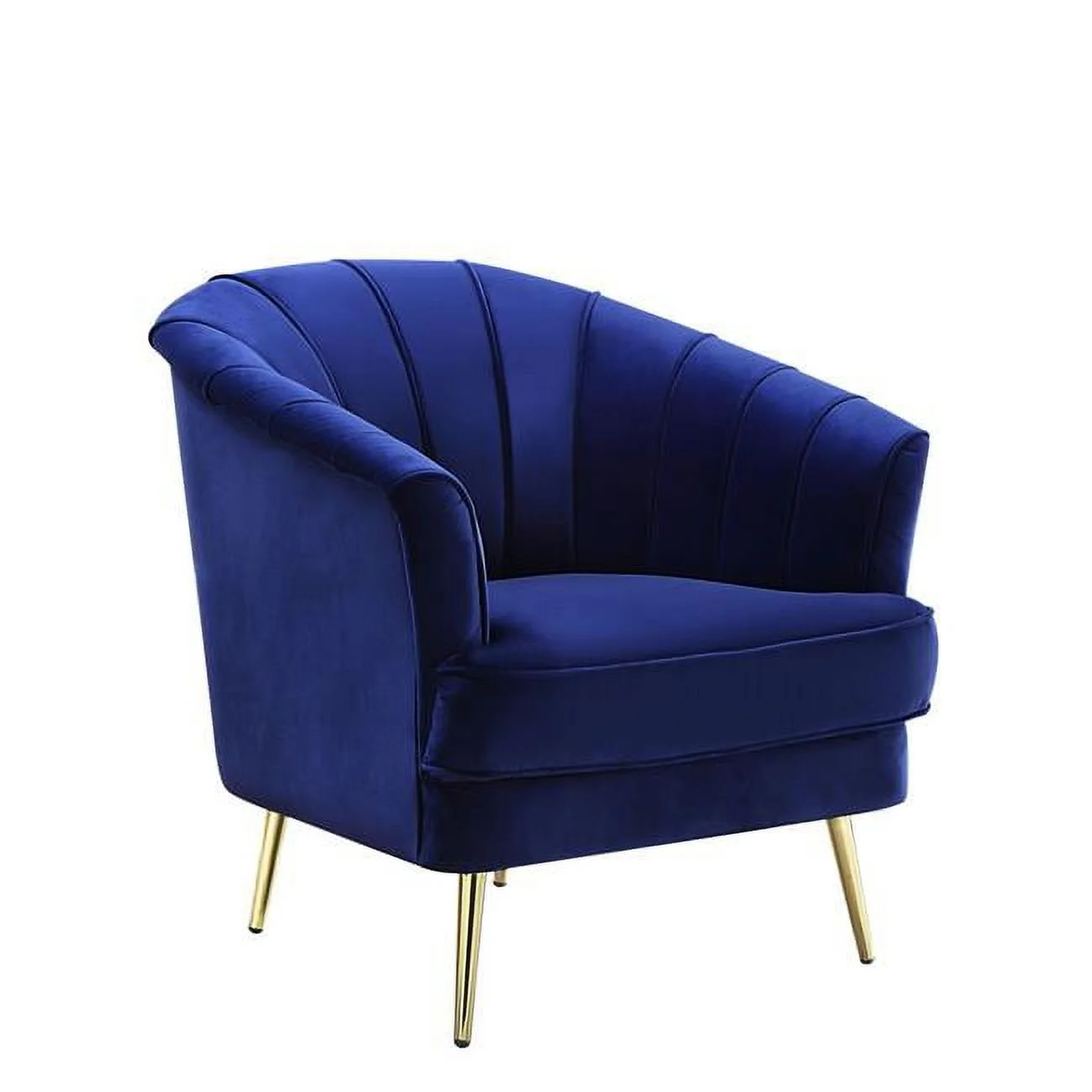 HomeRoots 491098 32 x 31 x 30 in. Blue Velvet & Gold Striped Barrel Chair
