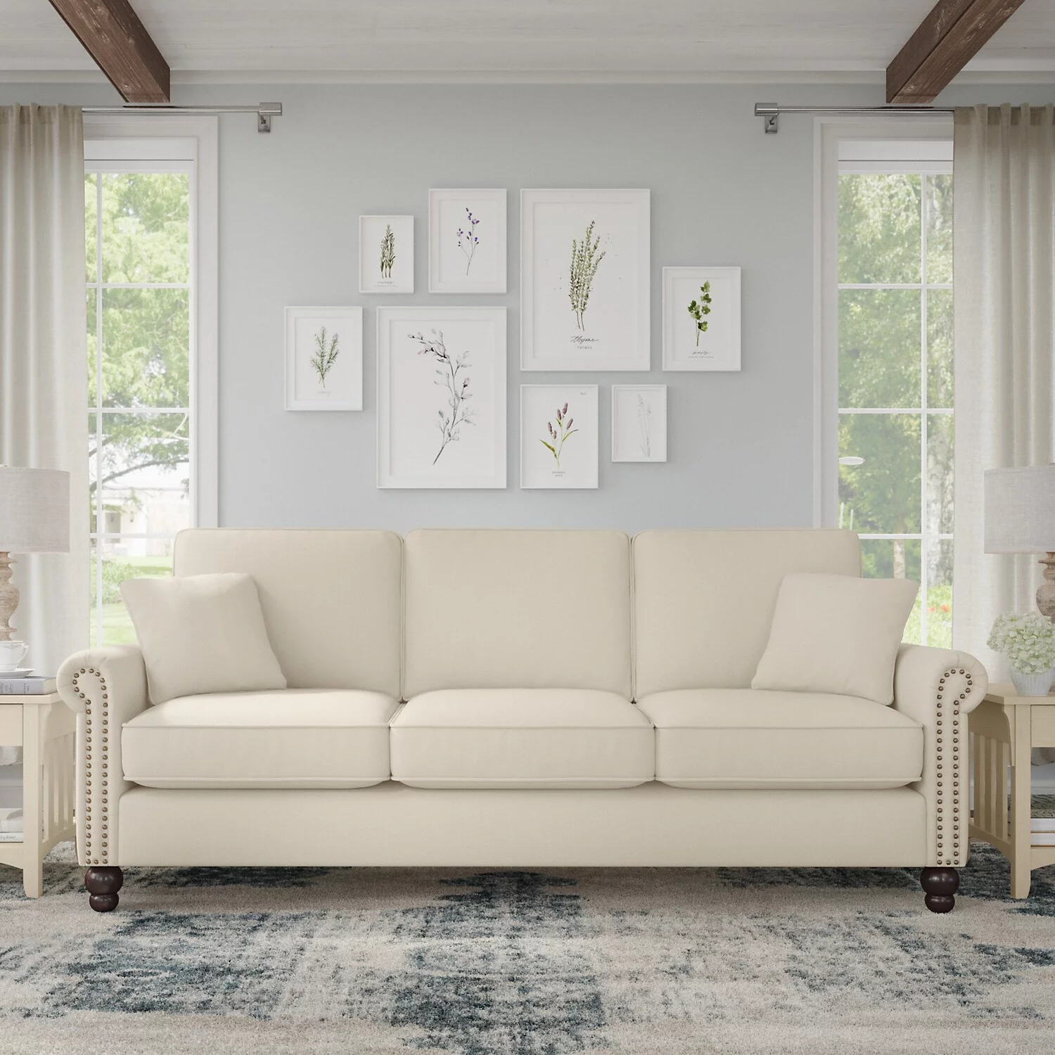 Coventry 85W Sofa in Cream Herringbone Fabric