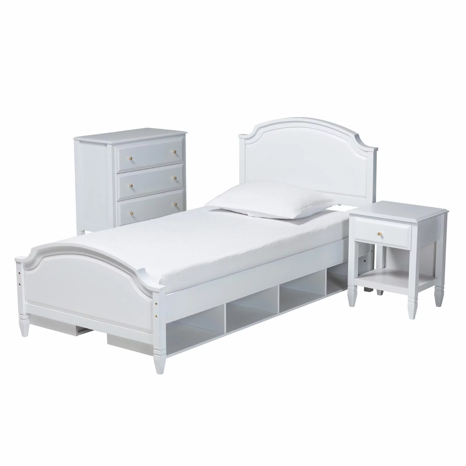 Baxton Studio Elise White Finished Wood Twin Size 3-Piece Bedroom Set