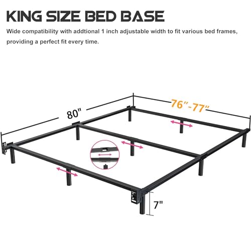 7 Inch Full Metal Bed Frame, Compatible with Most Brand Box Spring Or Mattress, 9-Leg Support Metal Bed Base, Noise-Free, Easy Assembly, Black