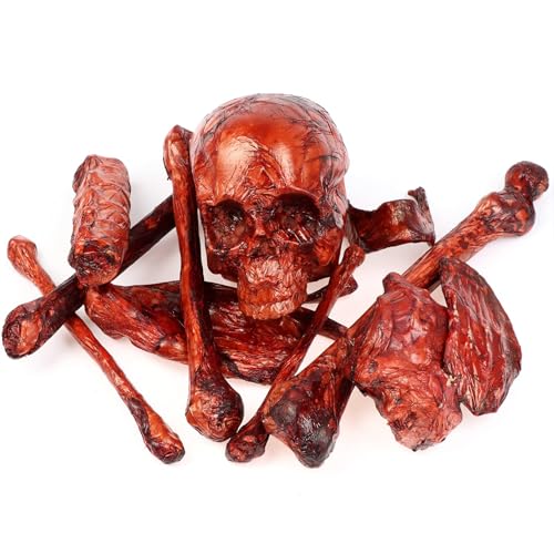 14 Pieces Blood Red Halloween Skeleton Set Fake Bloody Severed Bone Feet Broken Body Parts Props Groundbreakers for Halloween Yard Decorations Graveyard Haunted House Zombie Party Decorations
