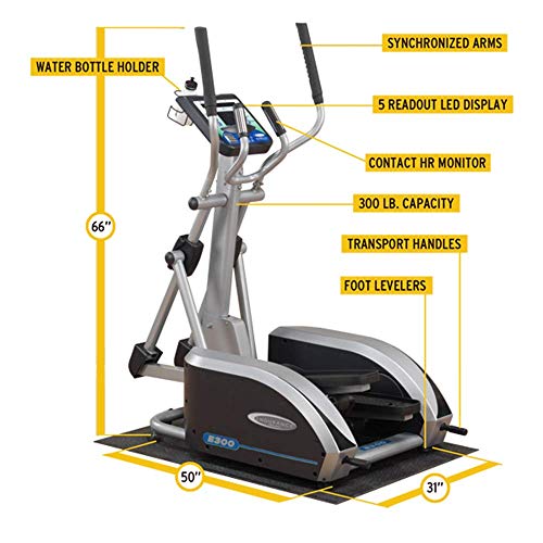 Body-Solid (E400) Elliptical Trainer Machine, Cardio Workout Crosstrainer Exercising Machines for Home & Commercial Gym with 300lb Weight Capacity