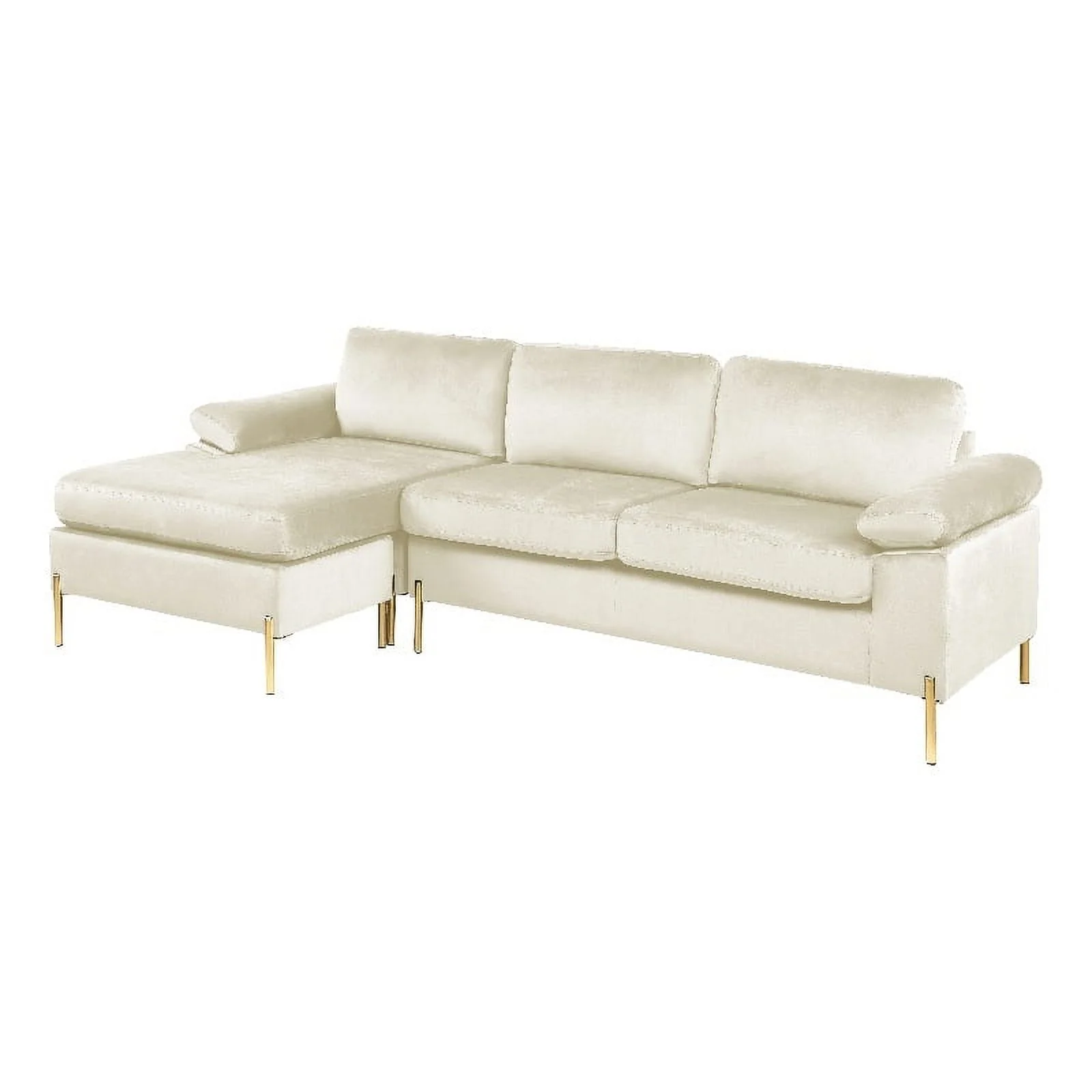 Pemberly Row Modern Velvet Sectional Sofa in Beige/Gold legs