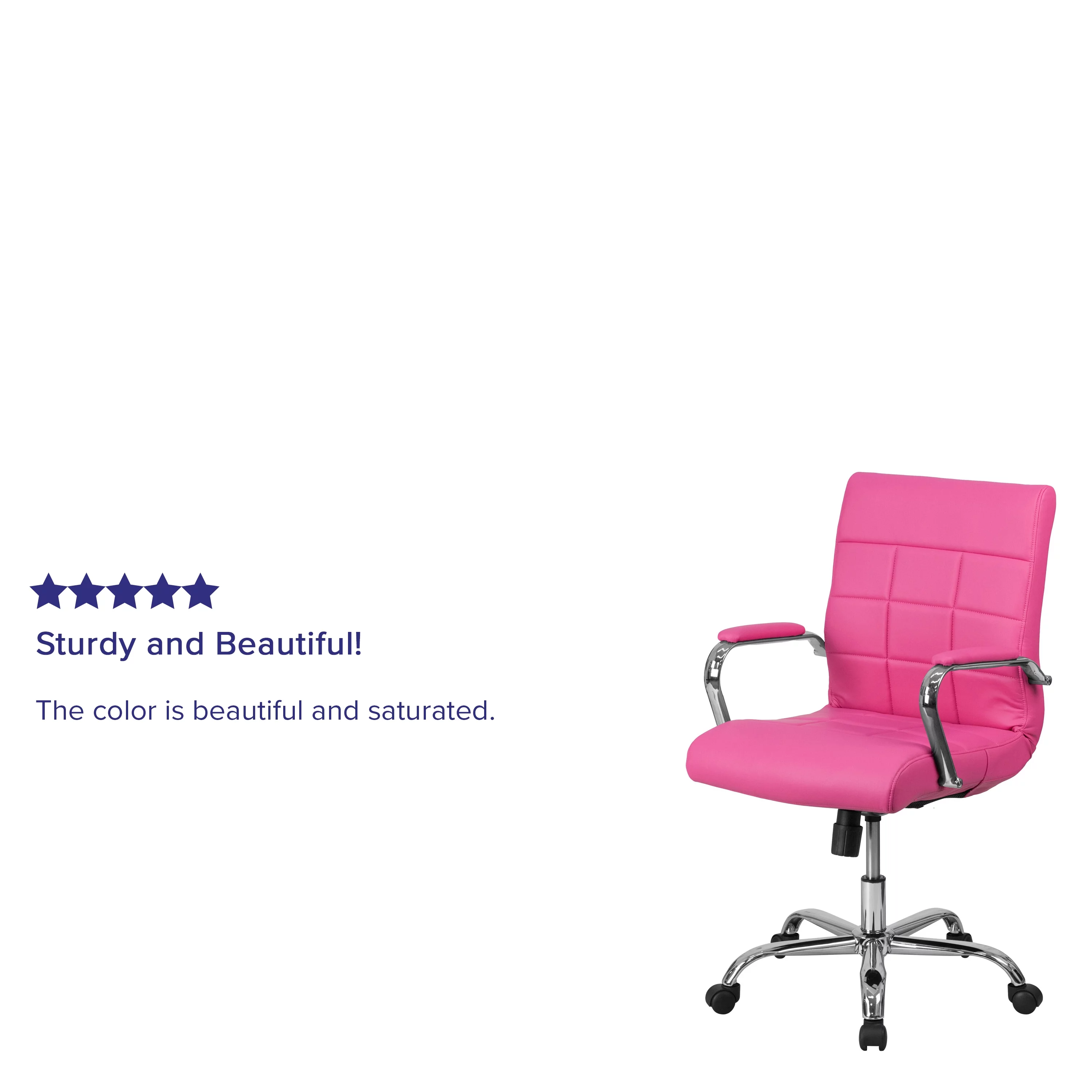 Emma + Oliver Mid-Back Pink Vinyl Executive Swivel Office Chair with Chrome Base and Arms