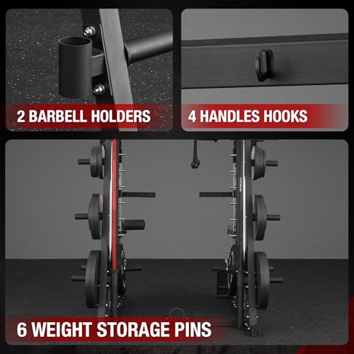 Mikolo Smith Machine, 2200lbs Squat Rack with LAT-Pull Down System & Cable Crossover Machine, Training Equipment with Leg Hold-Down Attachment