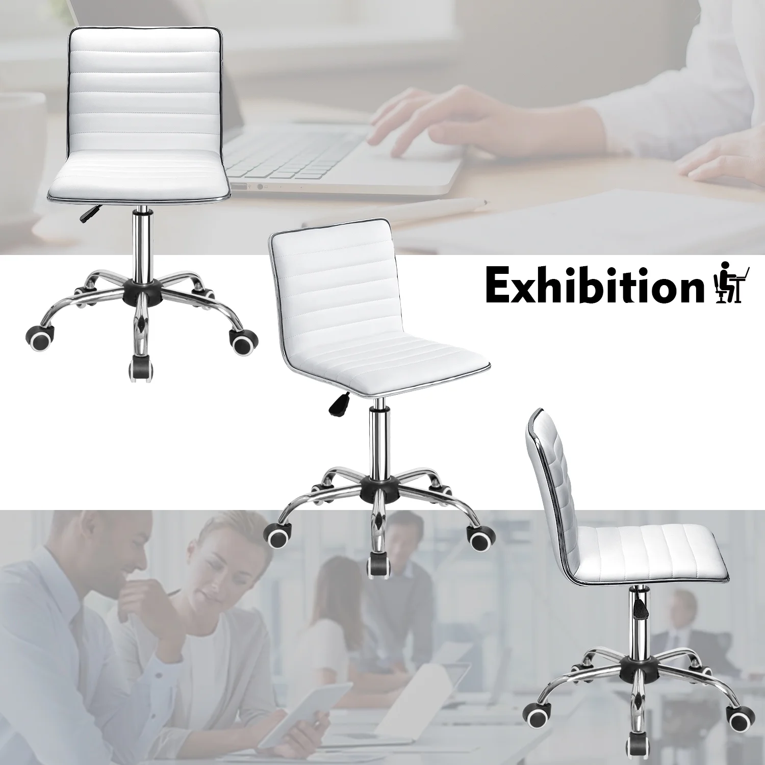 Furmax Mid Back Faux Leather Office Desk Computer Task Chair, with Armless, White