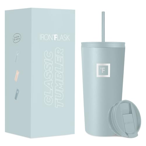 IRON °FLASK Classic Tumbler - Vacuum Insulated Stainless Steel Water Bottle, Double Walled, Drinking Cup, Insulated Travel Mug (Cotton Candy, 24 oz Solid Lid)