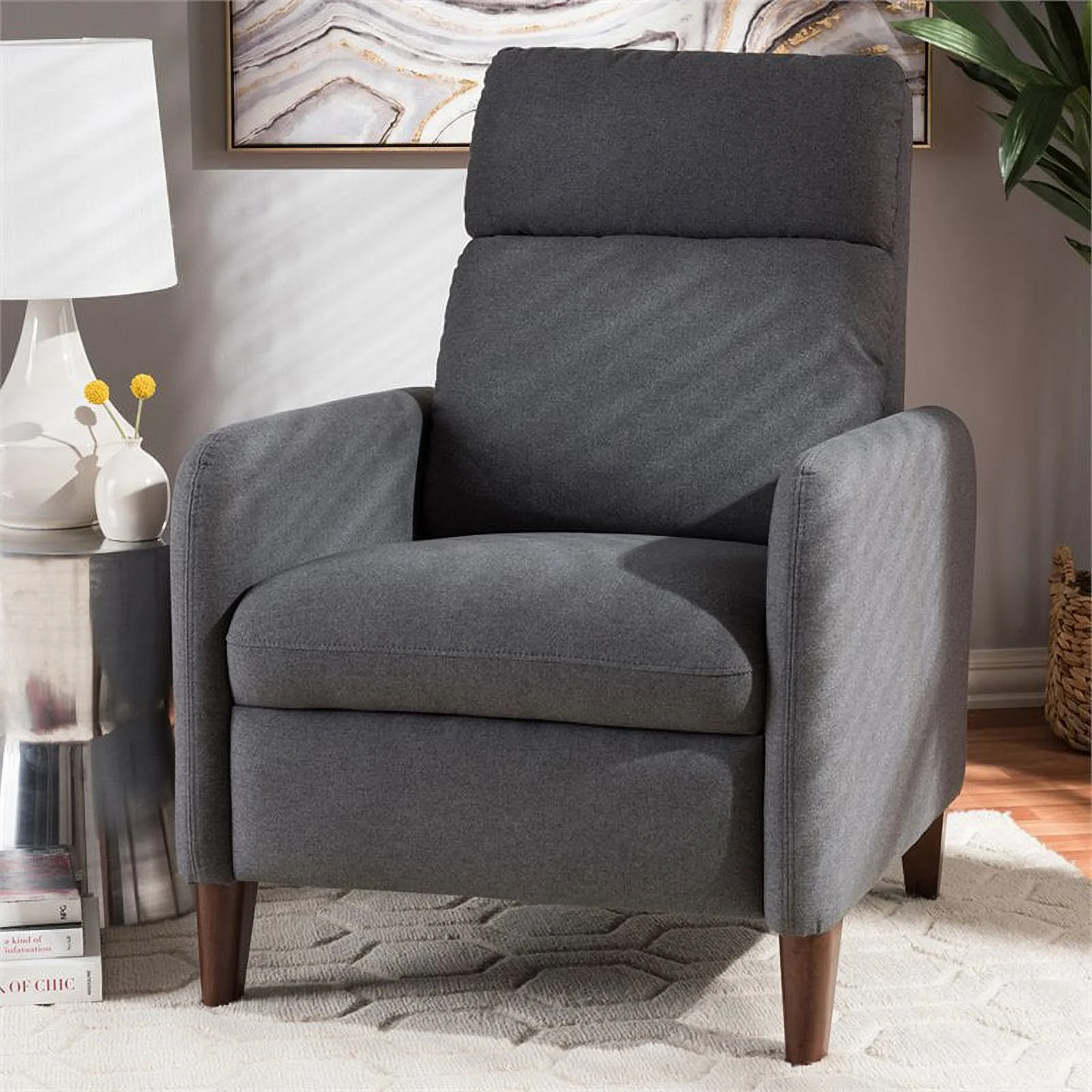 Bowery Hill Contemporary Recliner in Gray and Walnut