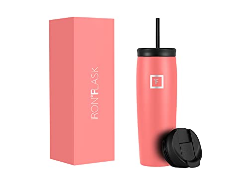 IRON °FLASK Nomad Tumbler - 2 Lids Straw/Flip, Vacuum Insulated Stainless Steel Bottle, Double Walled, Drinking Cup, Thermo Coffee Travel Mug, Water - Blue Waves, 16 Oz