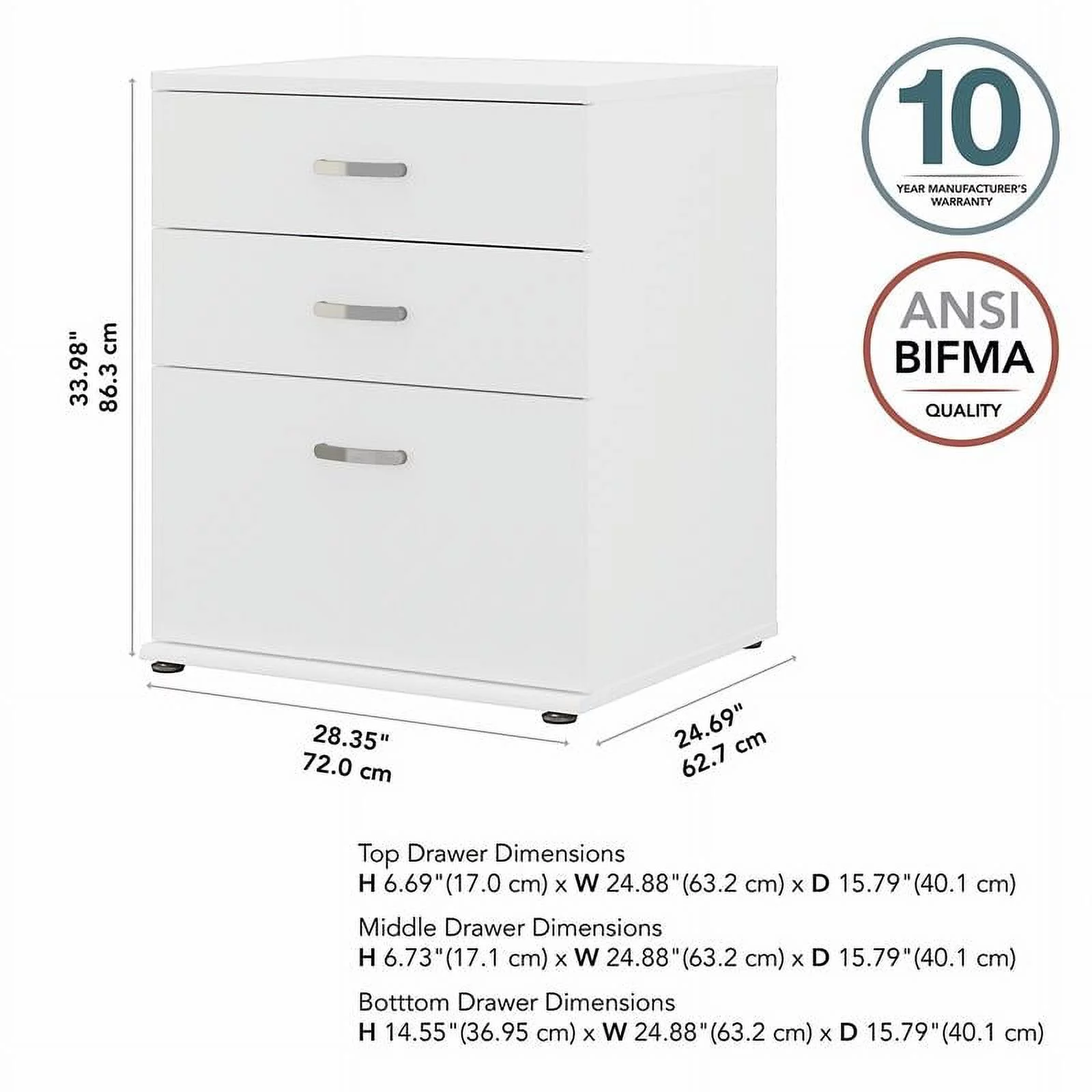 Pemberly Row Laundry Room Cabinet with Drawers in White - Engineered Wood