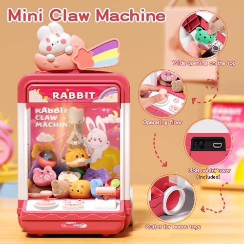 30 PCS Claw Machine for Kids, Mini Vending Machine with Lights Sound, Electronic Prize Dispenser for Kids Girl Ages 3-6, Claw Toys Game Gifts for 3 4 5 6 7 8 Years Old Girls